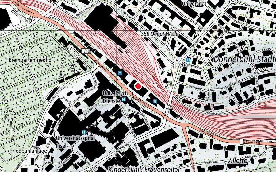 Mappa con la posizione di Institut für Rechtsmedizin (Scuola universitaria)