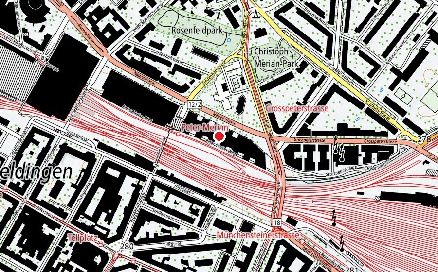 Carte indiquant l’emplacement de Juristische Fakultät Universität Basel (Haute école)