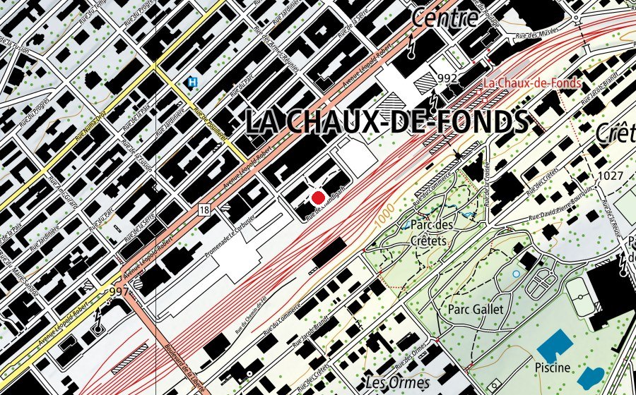 Map showing the location of Orif La Chaux-de-Fonds (University)