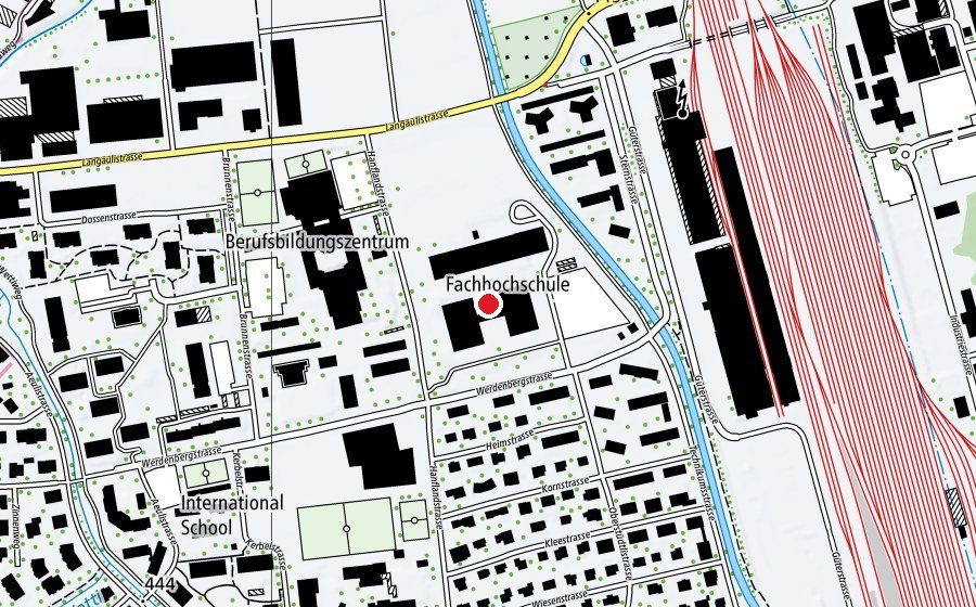 Map showing the location of Ostschweizer Fachhochschule Campus Buchs (University)