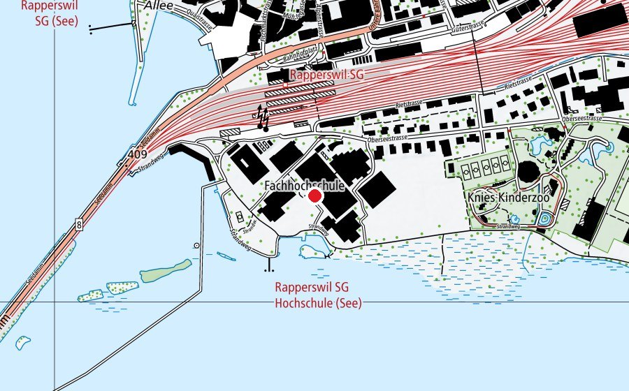 Karte mit dem Standort von Ostschweizer Fachhochschule Campus Rapperswil Jona (Hochschule)