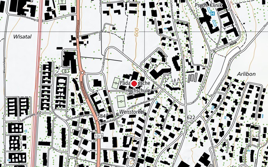 Carte indiquant l’emplacement de Pädagogische Hochschule GR (Haute école)