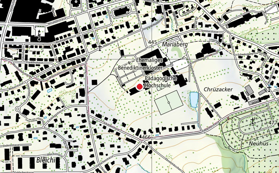 Carte indiquant l’emplacement de Pädagogische Hochschule St.Gallen (PHSG) - Standort Mariaberg (Haute école)
