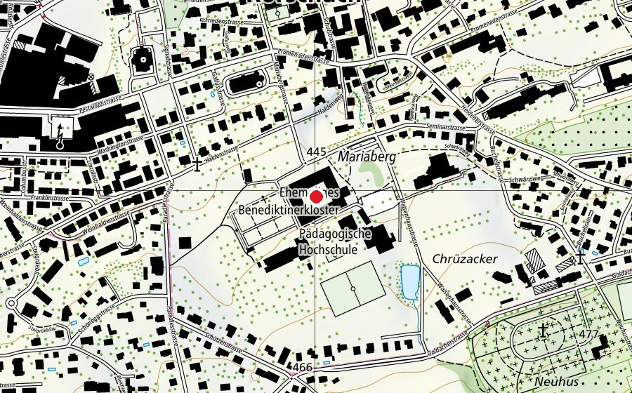 Carte indiquant l’emplacement de PHSG Mariaberg (Haute école)