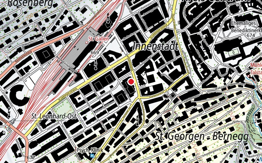 Map showing the location of Praxisräume Pflege (N4) (University)
