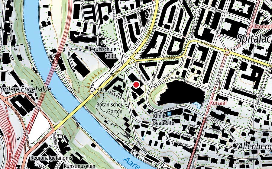 Map showing the location of Schule für Gestaltung (University)