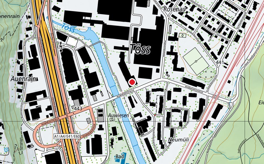 Carte indiquant l’emplacement de Schweizerische Textilfachschule STF (Haute école)