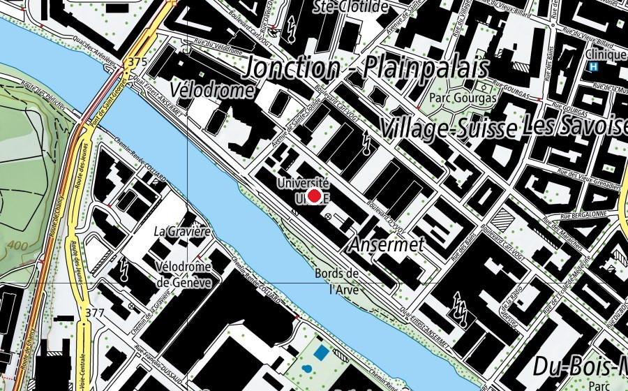 Carte indiquant l’emplacement de Sciences II & Sciences III (Haute école)