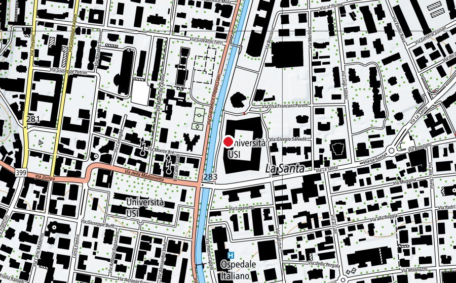 Map showing the location of SUPSI Dipartimento tecnologie innovative (DTI) (University)