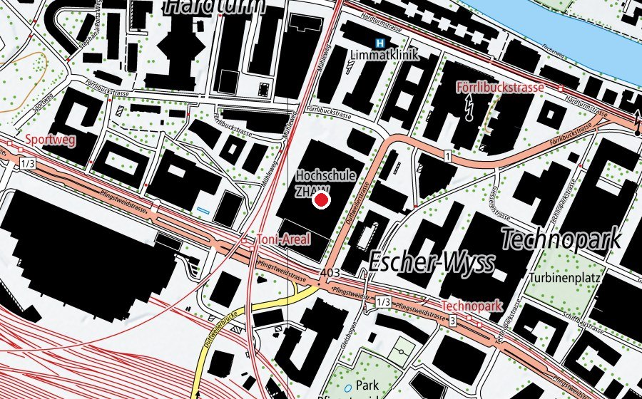 Carte indiquant l’emplacement de Tanz Akademie Zürich (Haute école)