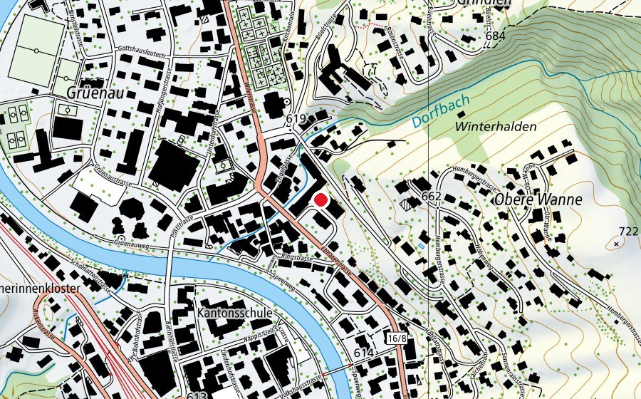 Carte indiquant l’emplacement de Textilfachschule (Haute école)