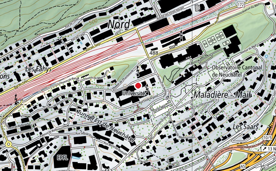 Map showing the location of UNINE Uni-Mail faculté des sciences (University)