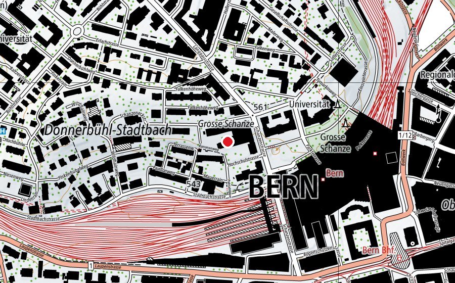 Karte mit dem Standort von Universität Bern - UniS (Hochschule)