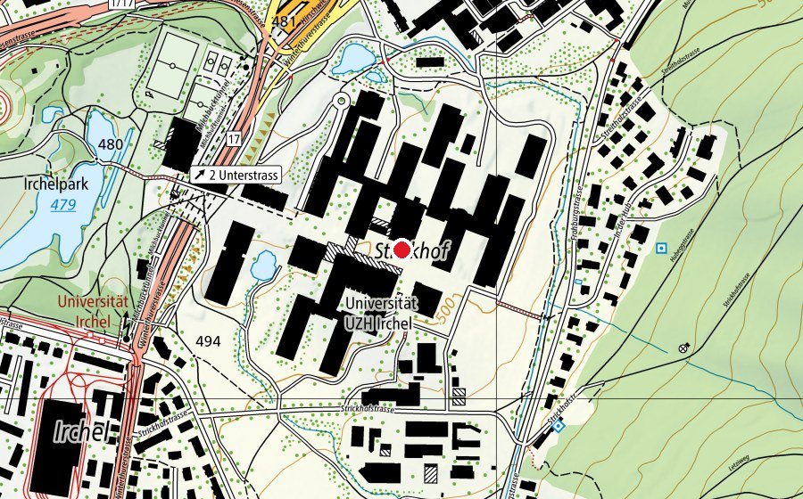 Carte indiquant l’emplacement de Universität Zürich Irchel (Haute école)