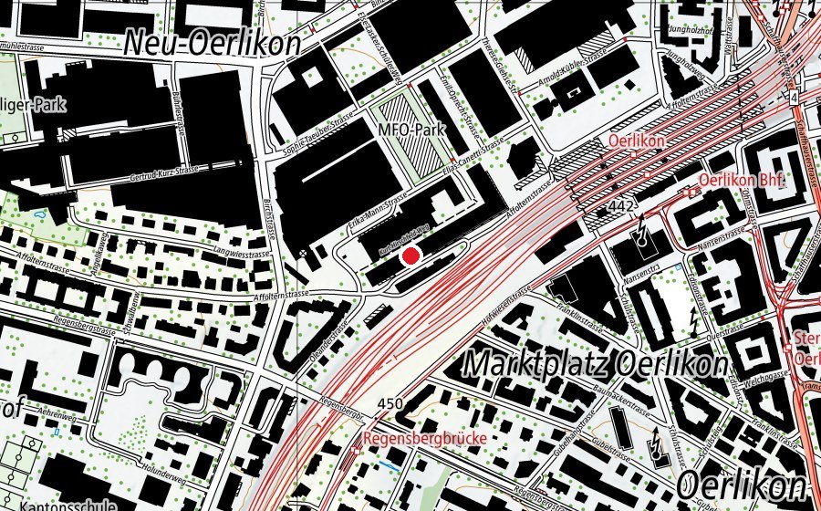 Karte mit dem Standort von Universität Zürich, Oerlikon (AFL) (Hochschule)