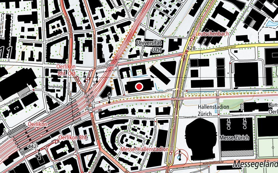 Karte mit dem Standort von Universität Zürich, Oerlikon (AND) (Hochschule)