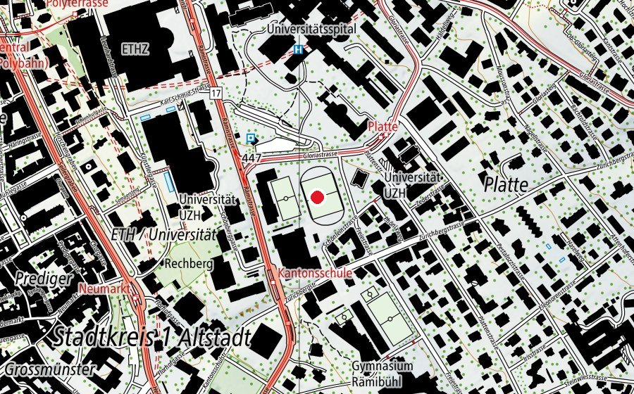 Map showing the location of Universität Zürich (UZH), Zentrum (University)