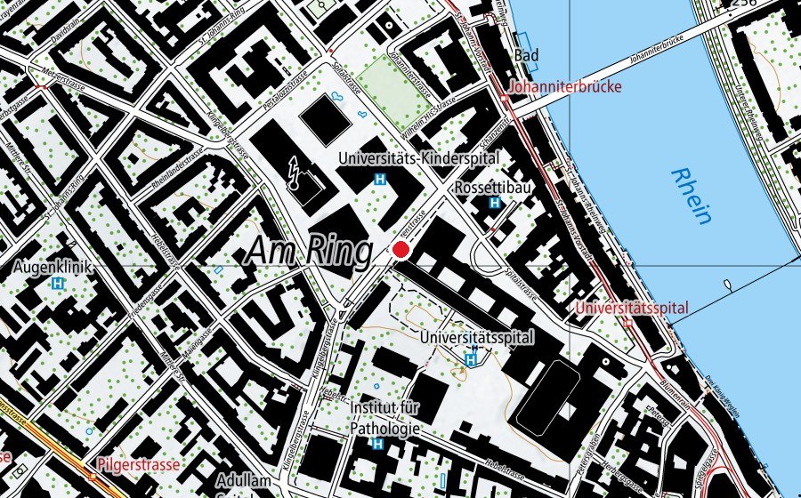 Map showing the location of Universitätsspital (University)