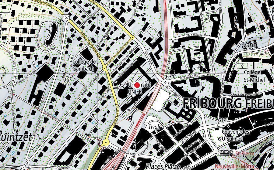 Map showing the location of Université de Fribourg Miséricorde (University)