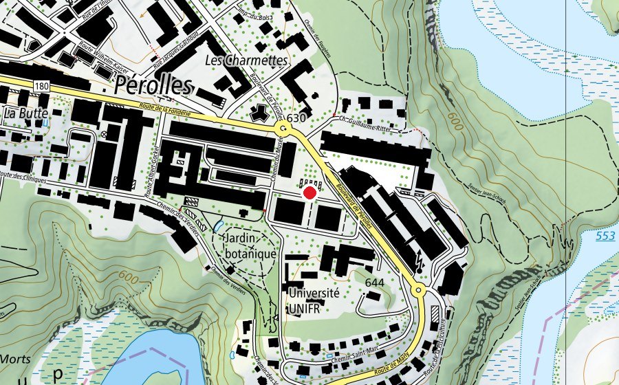 Map showing the location of Université de Fribourg Pérolles (University)