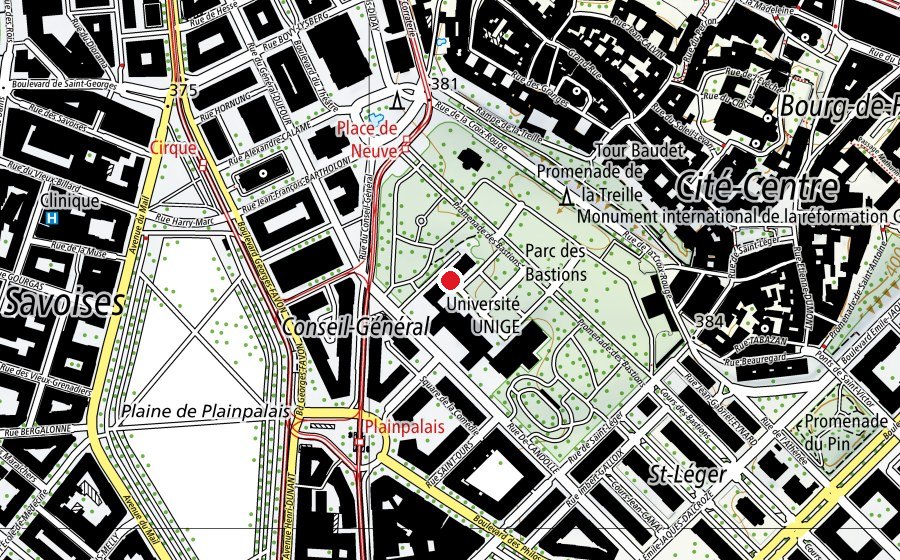 Mappa con la posizione di Université de Genève - Uni Bastions (aile Jura) (Scuola universitaria)