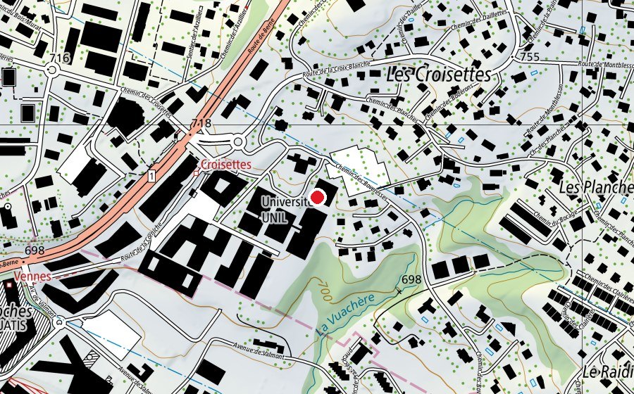 Map showing the location of Université de Lausanne - Centre Laboratoire d'Épalinges (University)