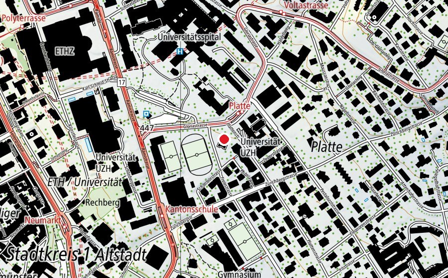 Map showing the location of UZH-PLA (University)