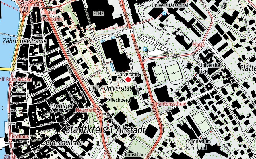 Mappa con la posizione di UZH-SOB (Scuola universitaria)