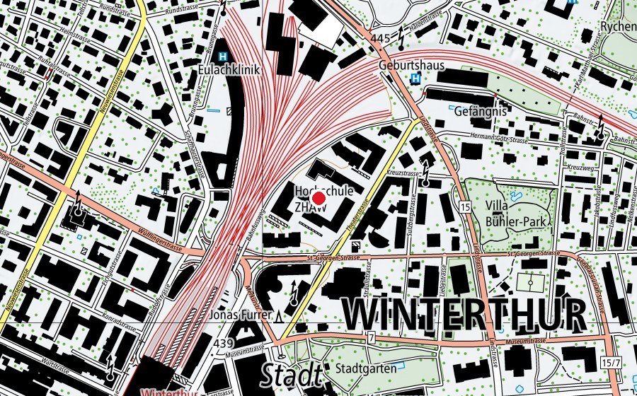 Mappa con la posizione di ZHAW Campus St- Georgen-Platz (Scuola universitaria)