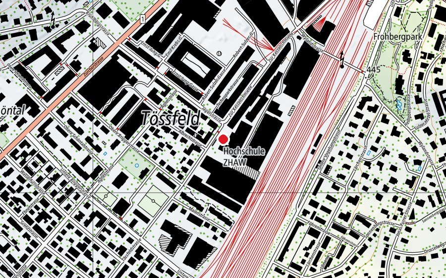 Map showing the location of ZHAW - Campus Tössfeld (University)