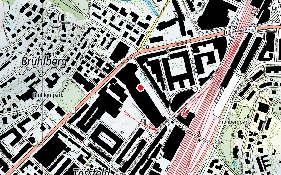 Carte indiquant l’emplacement de ZHAW (Haute école)