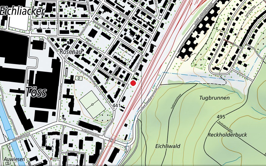 Carte indiquant l’emplacement de Betreuung Eichliacker am Gleis (École enfantine)