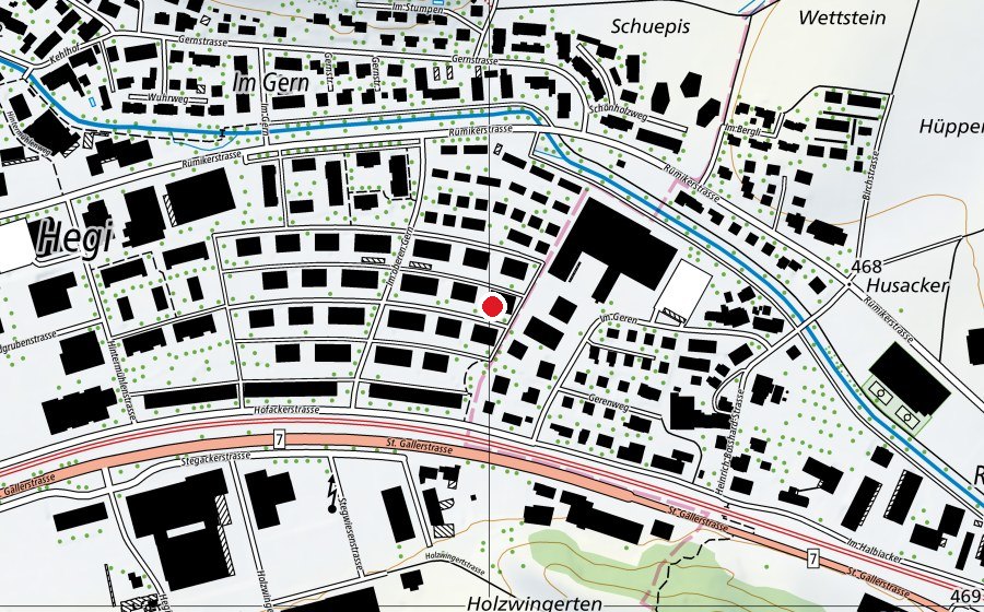Carte indiquant l’emplacement de Betreuung Hegi im Gern (École enfantine)