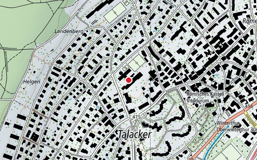 Map showing the location of Betreuung Rychenberg (Kindergarten)