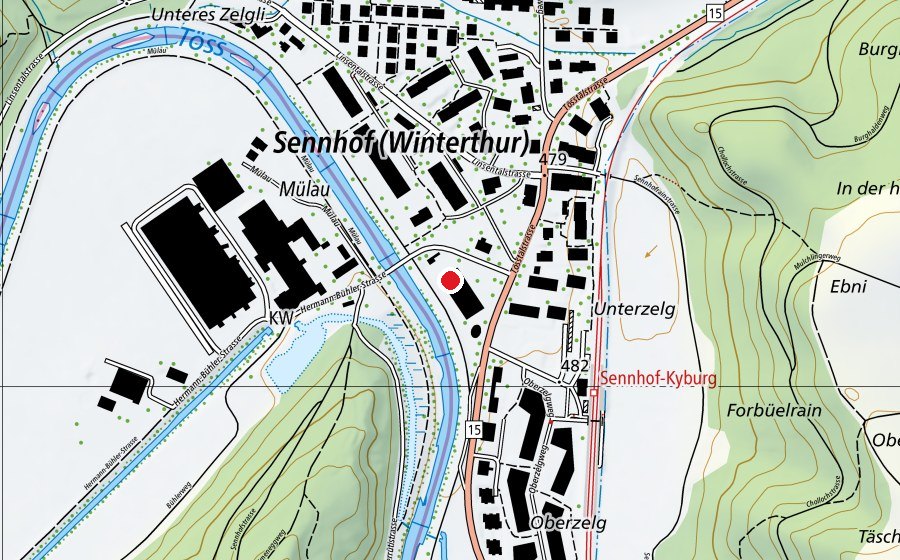 Map showing the location of Betreuung Sennhof (Kindergarten)