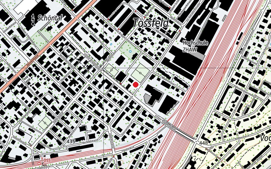 Carte indiquant l’emplacement de Betreuung Tössfeld (École enfantine)