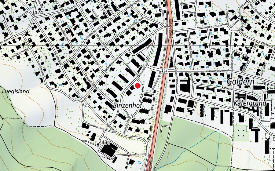 Map showing the location of Binzenhof 1 (Kindergarten)