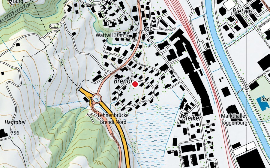 Carte indiquant l’emplacement de Brendi (École enfantine)