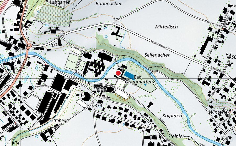 Map showing the location of Bünz (Kindergarten)