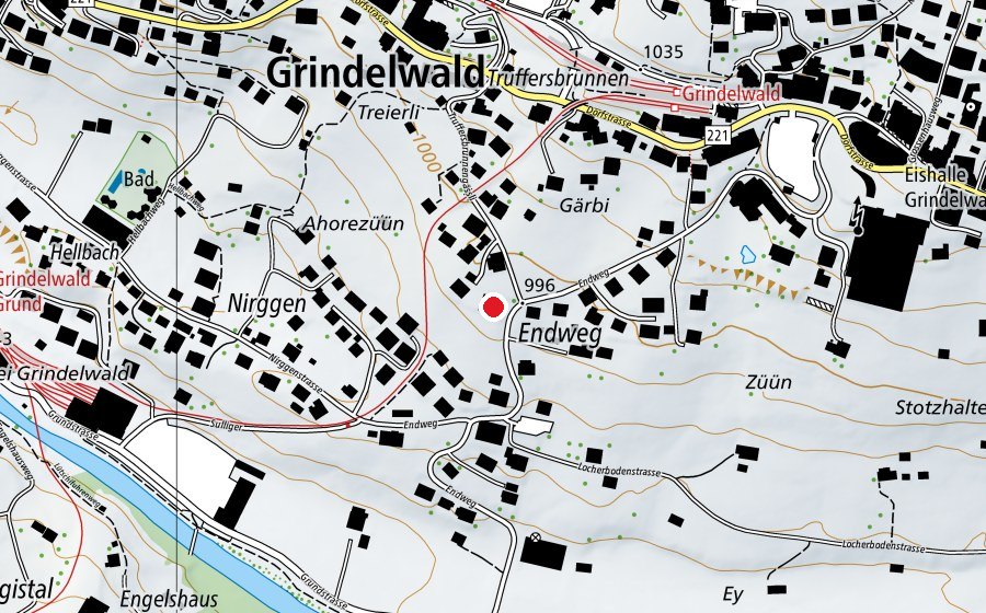 Carte indiquant l’emplacement de Chinderstuba Grindelwald (École enfantine)