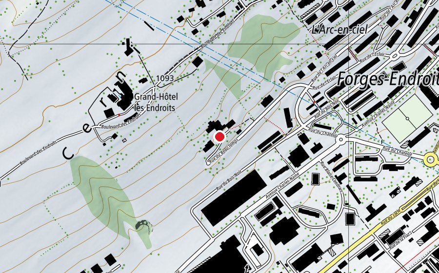 Map showing the location of Collège des Endroits (Kindergarten)