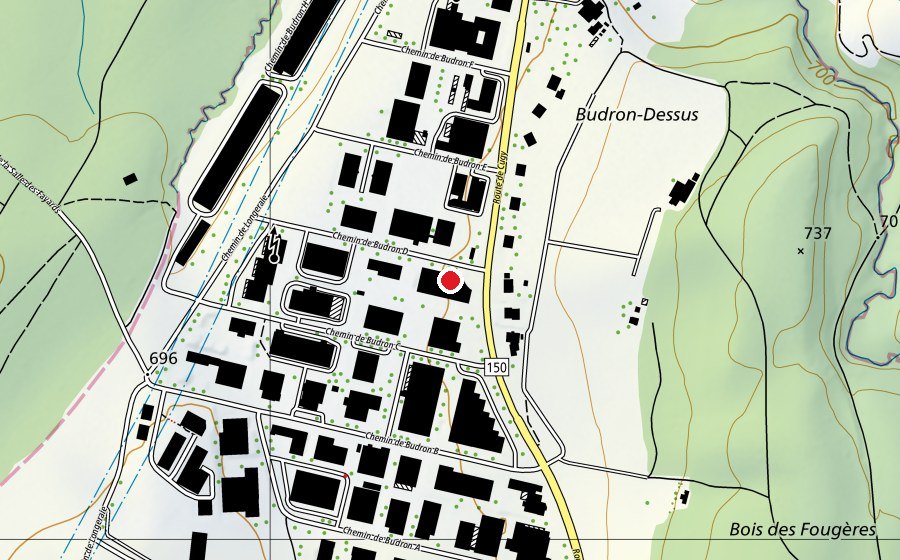 Karte mit dem Standort von Garderie de Budron (Kindergarten)
