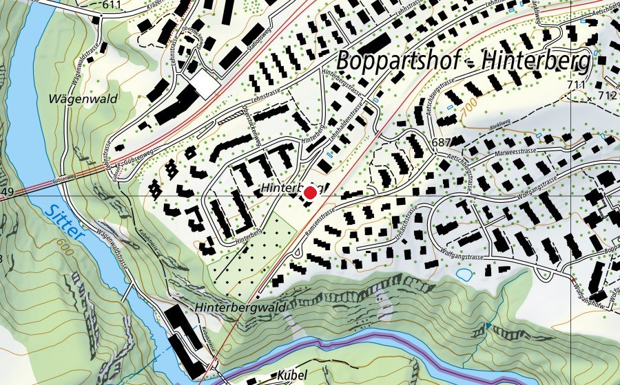 Carte indiquant l’emplacement de Hinterberg (École enfantine)
