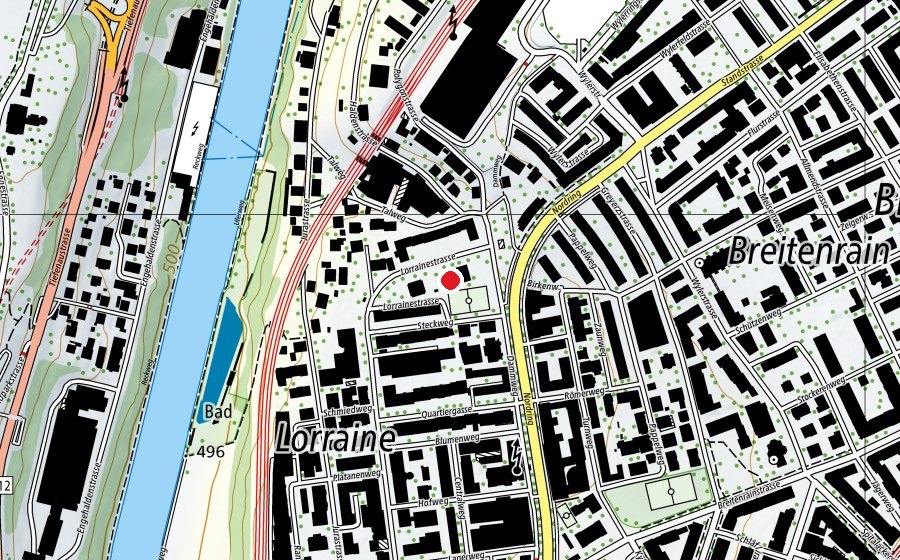 Carte indiquant l’emplacement de Kindergärten Lorraine 1 + 2 (École enfantine)