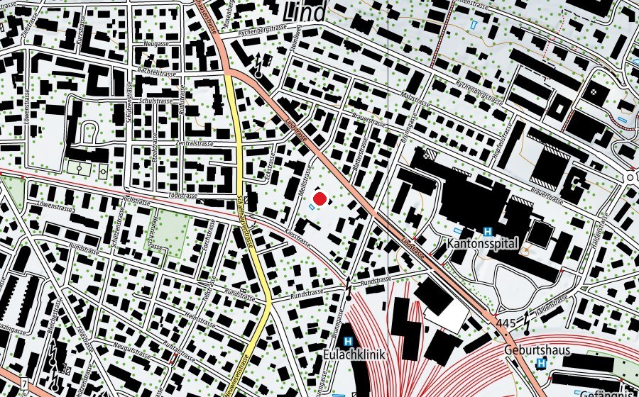 Carte indiquant l’emplacement de Kindergarten Äusseres Lind (École enfantine)