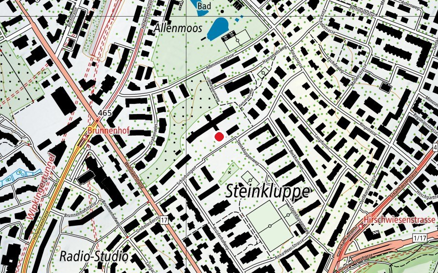 Carte indiquant l’emplacement de Kindergarten Allenmoos 1-2-3 (École enfantine)
