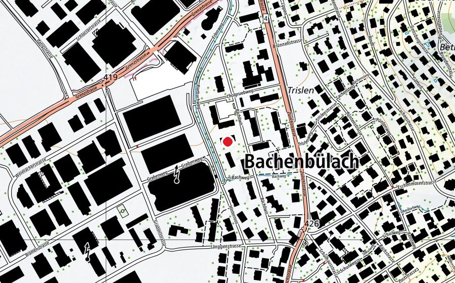 Map showing the location of Kindergarten Bächliwis (Kindergarten)