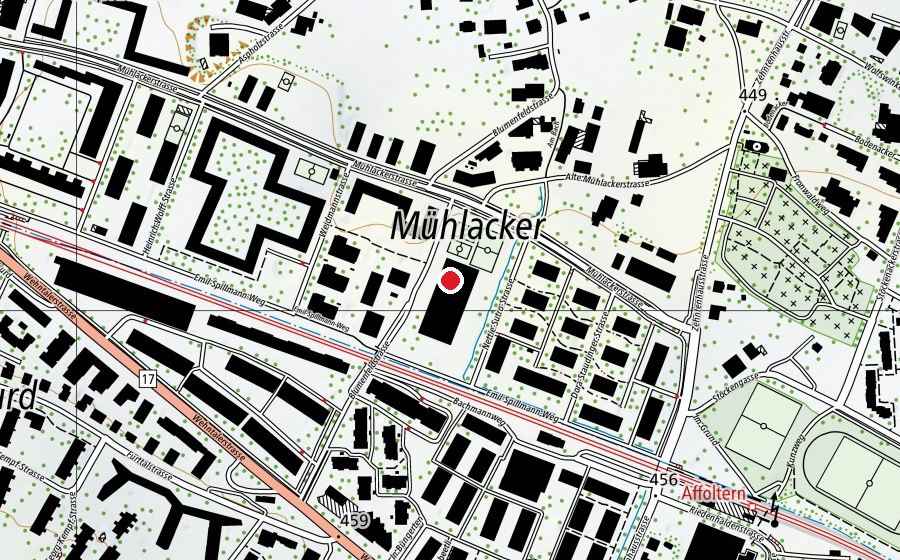 Map showing the location of Kindergarten Blumenfeld 1-4 (Kindergarten)