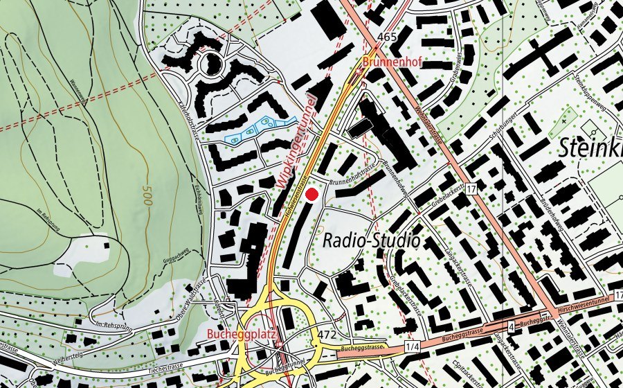 Carte indiquant l’emplacement de Kindergarten Brunnenhof 1 + 2 (École enfantine)