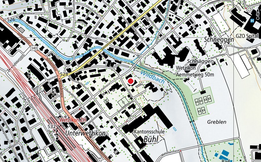 Carte indiquant l’emplacement de Kindergarten Bühl 1+2 (École enfantine)